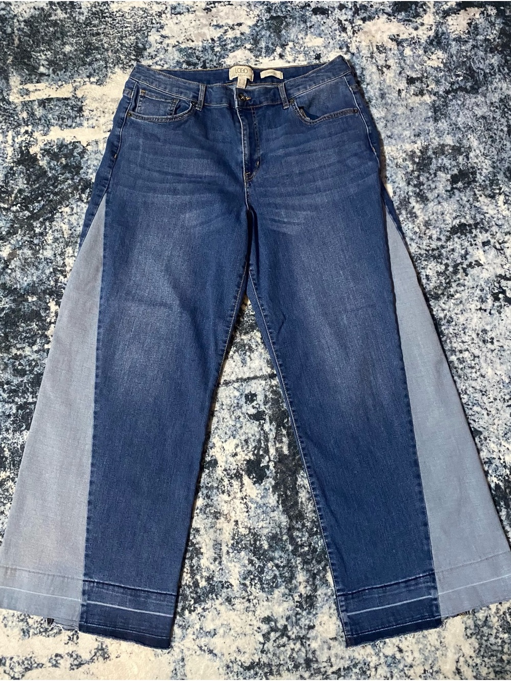 LOGO by Lori Goldstein Women’s 14 Wide Leg Two Tone Colorblock Jeans